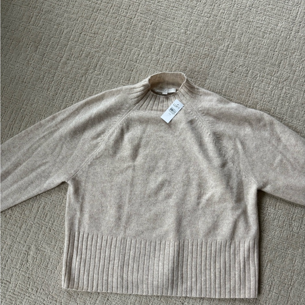 Loft Cashmere Mock Neck Sweater - light beige - Size XXL